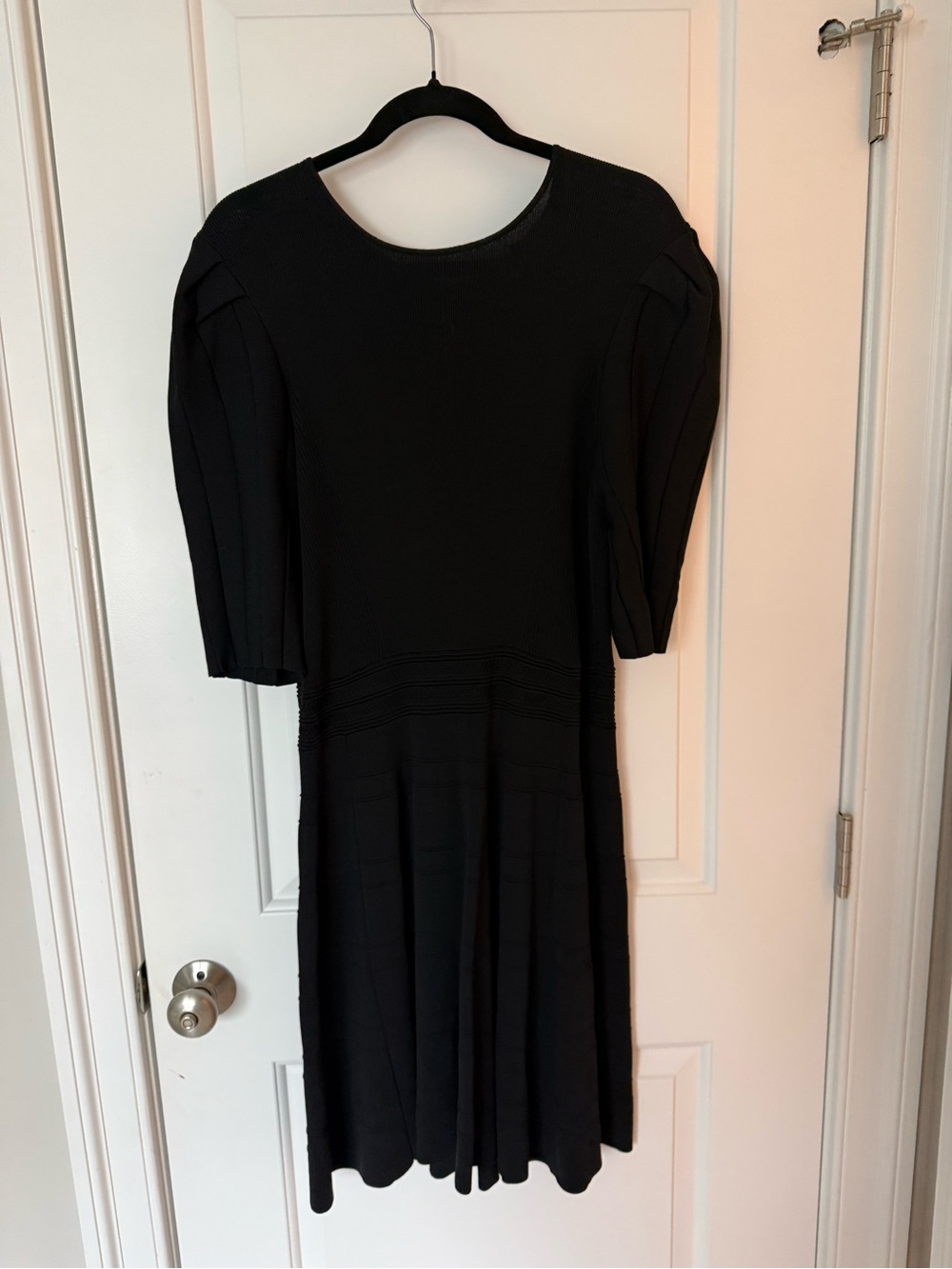 Nicole Miller Black Midi Dress with Pleated Short Sleeves